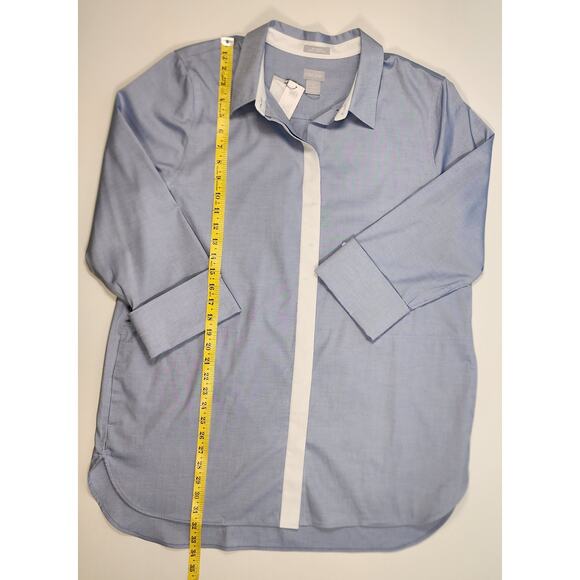 Chico’s No Iron Blue Tunic Blouse Contrast Trim Size 3 (16/18) NWT - Picture 3 of 9